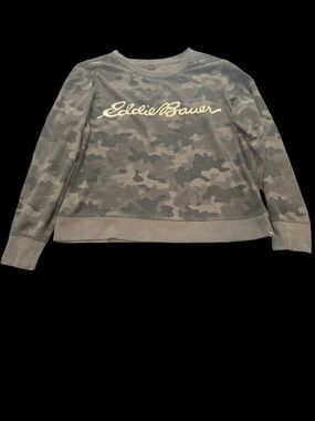 Eddie Bauer Womens Olive Camo Logo Crewneck Sweatshirt